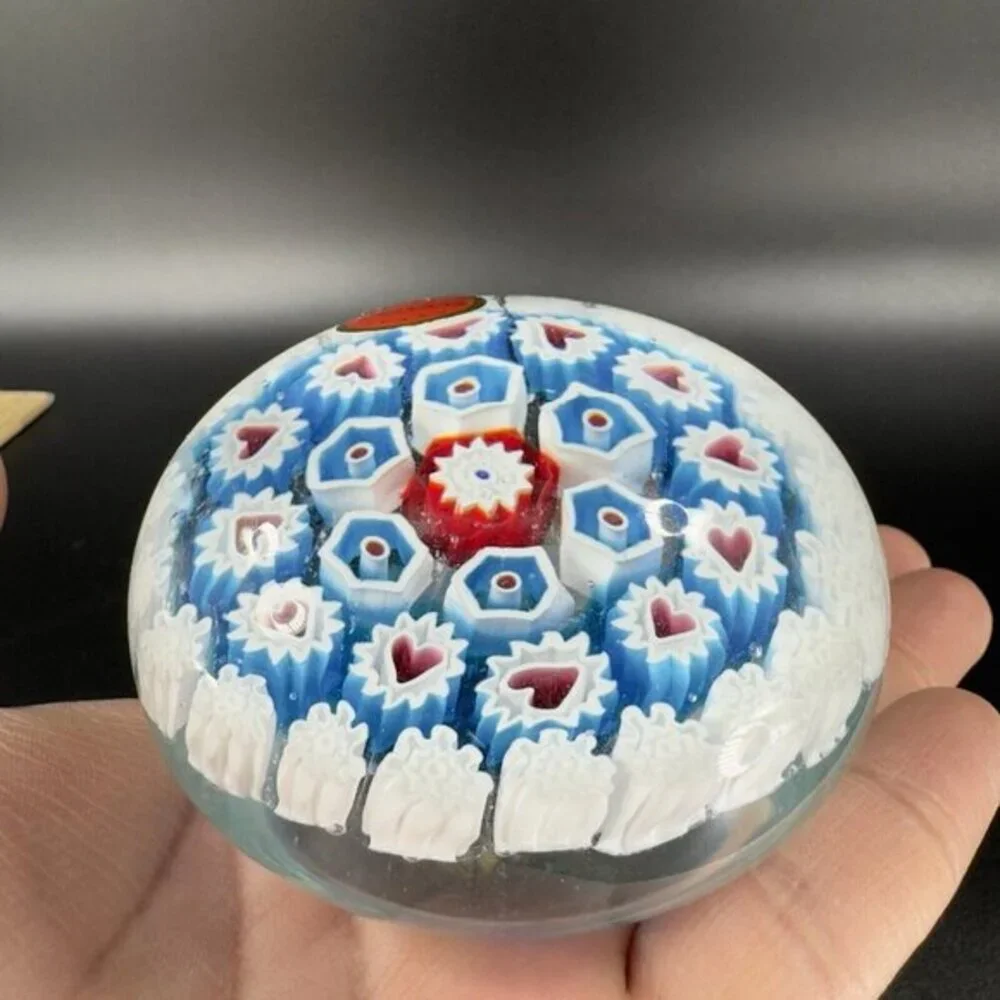 Murano Round Italian‎ Venetian Glass Paperweight Hand Blown Glass Millefiori VTG